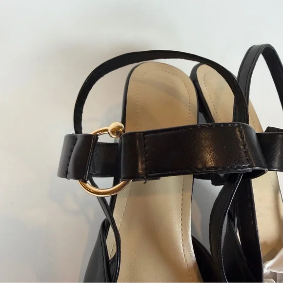 Black Pointed Toe Slingback Pumps High Block Heel | US Size 5.5 / 6 - Picture 5 of 13